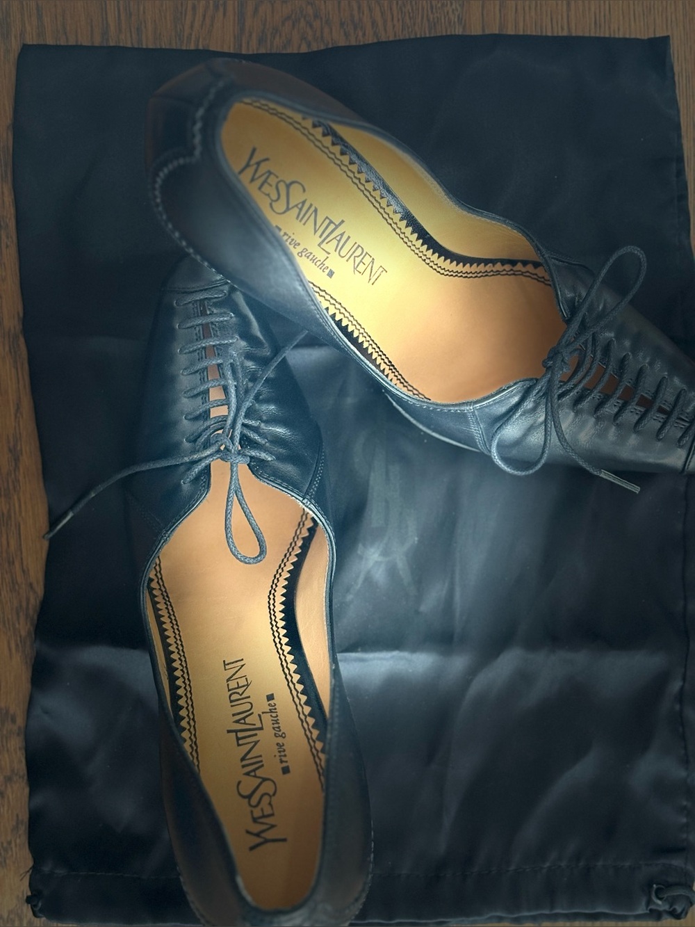 Archival Vintage YSL Rive Gauche Decollete Norton Black Lace Up Pumps, IT 38 - Picture 14 of 16